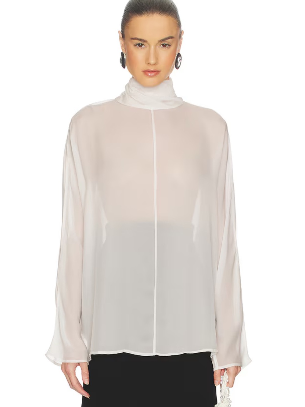 HELSA Dolman Popover Top Cupro Ivory Sheer High-Neck White Blouse FWRD Revolve S
